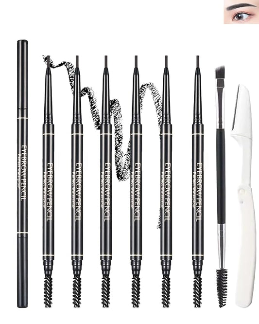 6 Pcs Waterproof Eyebrow Pencil Black Set,Ultra Fine Professional Eyebrow Retractable Pencil Long Lasting Tinted Micro Brow Pen,Defines,Fills for Perfect&Tiny Brows Women Eye Makeup Gel Pencil-01