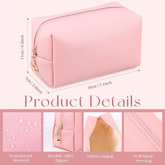 Kigeli 15 Pcs Aesthetic Makeup Bags PU Leather Cosmetic Pouches Waterproof Plain Toiletry Bags Makeup Pouches Bulk for Women Party Gift Travel Storage Organizer(Pink Series)