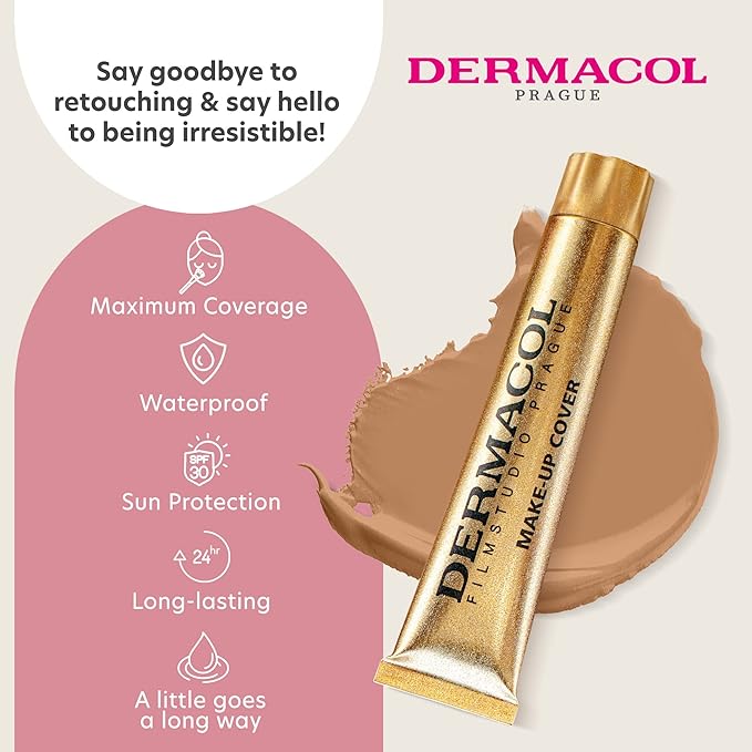 Dermacol - Full Coverage Matte Foundation with SPF 30, Waterproof Makeup Foundation for Oily Skin, Acne, & Under Eye Bags, Long-Lasting Makeup, 30g - Shade 223