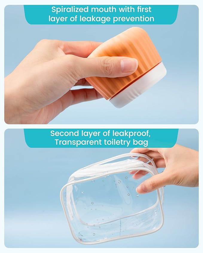 Travel Containers for Toiletries 4 Pack, TSA Approved Travel Size Toiletries, Travel Size Containers, With Clear Bag Leak Proof Silicone Jars, Travel Essentials Creams Jars Carrying Small Items