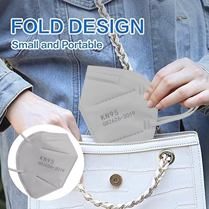 100PCS KN95 Face Masks 5 Layer Filter Efficiency≥95% with Elastic Ear Loop and Nose Bridge Clip Breathable Mask Grey