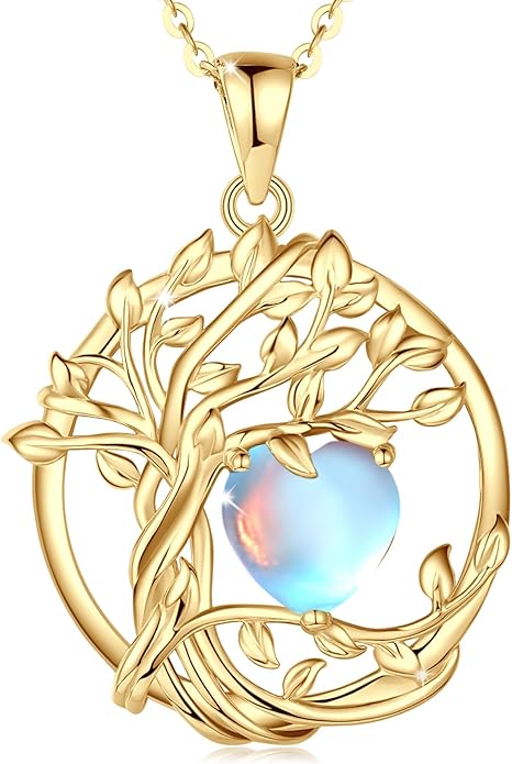 FANCIME Tree of life Birthstone necklace Sterling Silver Pendant Birthstone Necklace Gemstone Anniversary Birthday Jewelry Christmas Gifts for Mom Her Wife