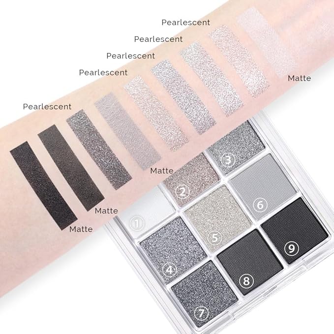 Black Silver Gray Smokey Eyeshadow Palette,Black and White and Sparkly Eye Shadow,Black Smokey Radiance Eyeshadow Palette,Long Lasting Waterproof Womens Eyeshadow Dark