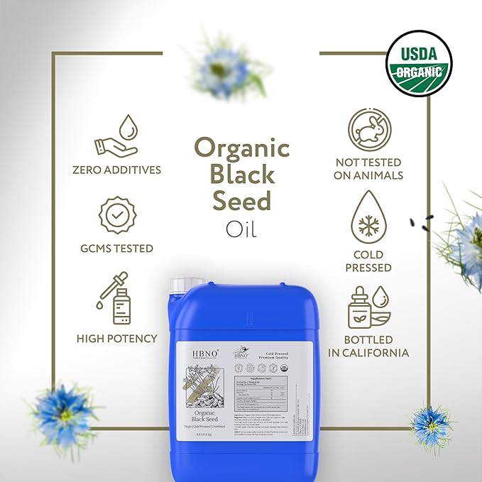 HBNO Organic Black Seed Oil - 8.8 lbs (4kg) - Ideal for Shampoos,Conditioners Soaps, Diffusers, Lotions, and Skin Care Products.