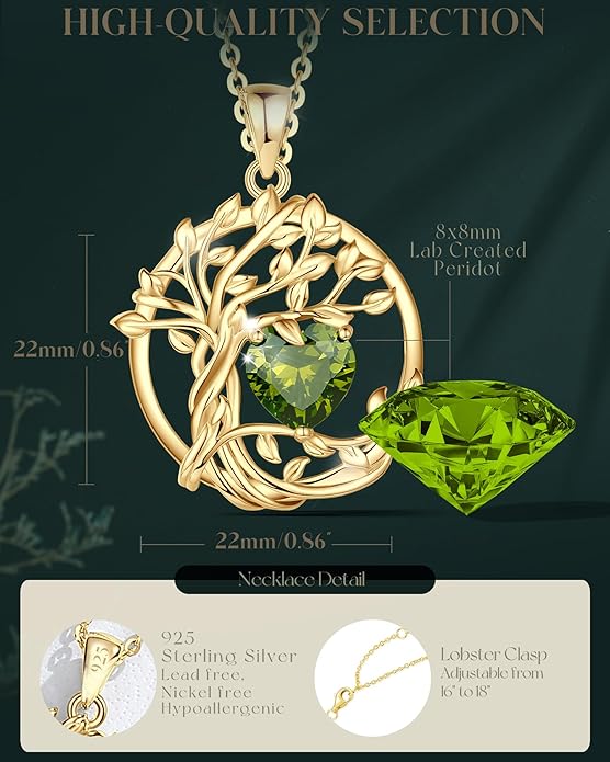 FANCIME Tree of life Birthstone necklace Sterling Silver Pendant Birthstone Necklace Gemstone Anniversary Birthday Jewelry Christmas Gifts for Mom Her Wife
