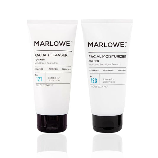 MARLOWE. Face Cleanser & Moisturizer Skin Care Duo, No. 121 Facial Cleanser 6 oz & No. 123 Facial Moisturizer 6 oz with Green Tea & Deep Sea Algae Extracts, Purifies, Hydrates, Refreshes & Soothes
