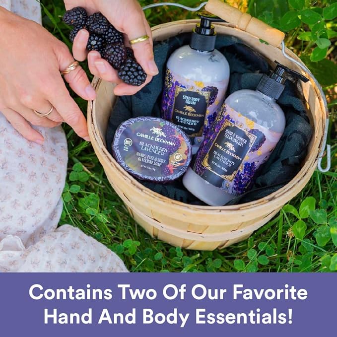 Camille Beckman Hand and Body Duet Set, Silky Body and Glycerine Hand Cream, Blackberry Lavander