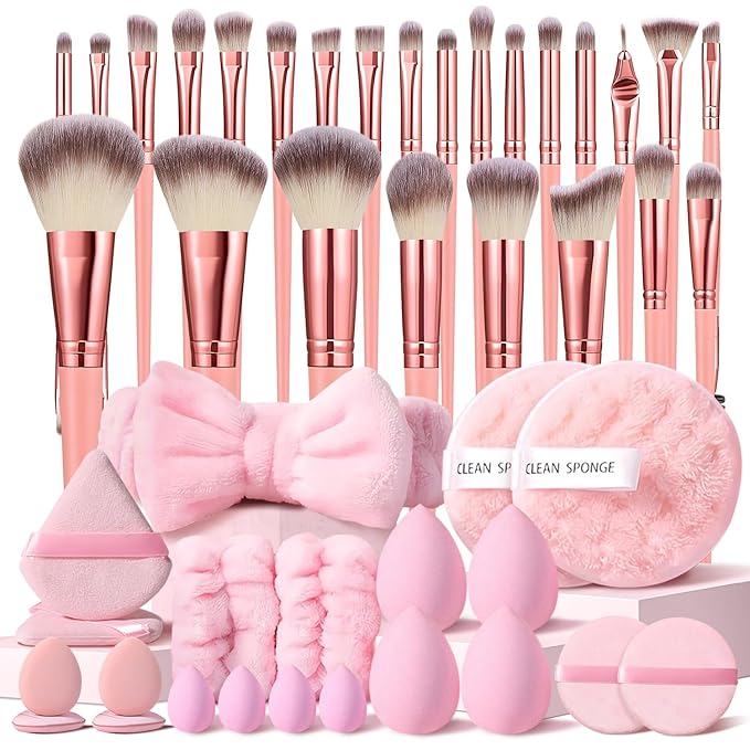46Pcs Pink Makeup Brushes Set Professional Makeup Kit Multi-functional Makeup Tool Set with Facial Makeup Accessories, Foundation Makeup Brush Kit Eye and Face Make up Brushes & Tools