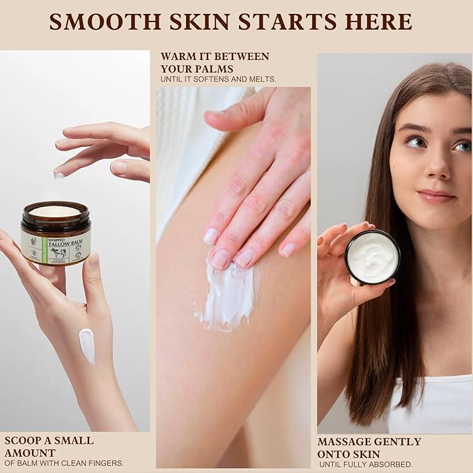 Beef Tallow for Skin 4.6 OZ Whipped Tallow Balm Natural Face and Body Butter with Raw Honey, Herbal Extracts, Grass-Fed Beef Tallow