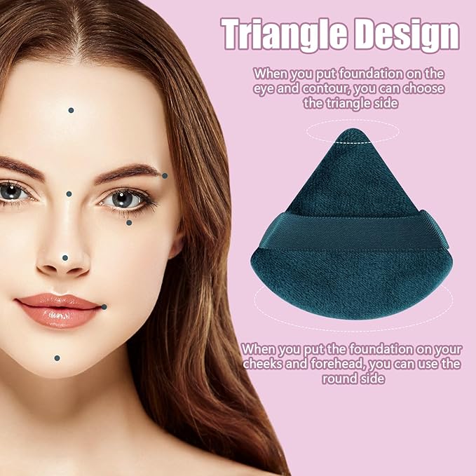 Pimoys 6 Pieces Powder Puff Face Soft Triangle Makeup Puff for Loose Powder Body Powder, Cosmetic Foundation Sponge Velour Setting Powder Puff(Peacock Blue)