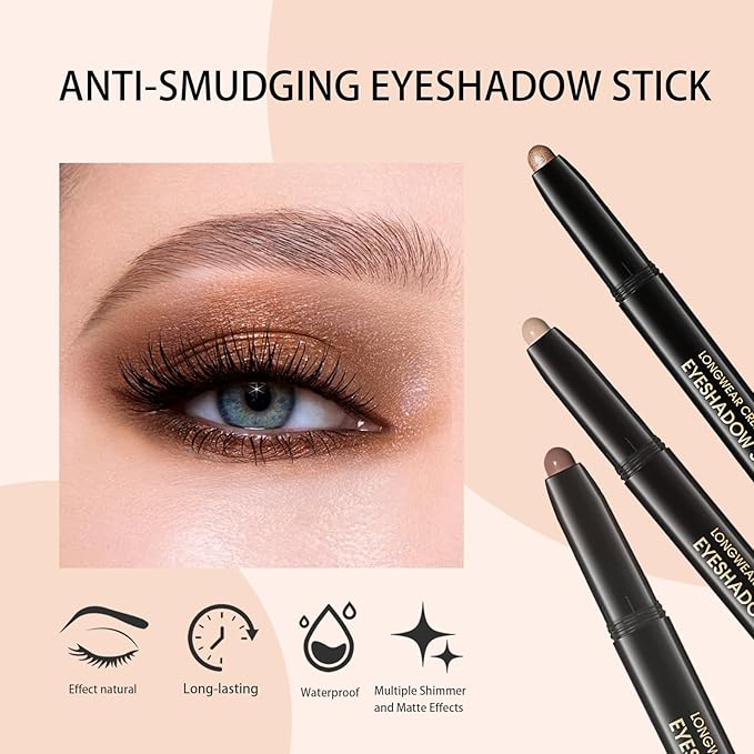 Matte Cream Eyeshadow Stick, Waterproof Eye Shadow Stick, Long-Lasting and Blendable High Pigmented Single Eyeliner Makeup for Women, 1 Caramel