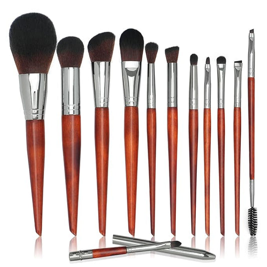Makeup Brush Set 12pcs，Professional Premium Synthetic Powder Foundation Contour Blush Concealer Eyeshadow Blending Liner Make Up Brushes Kit（Redwood color B300）