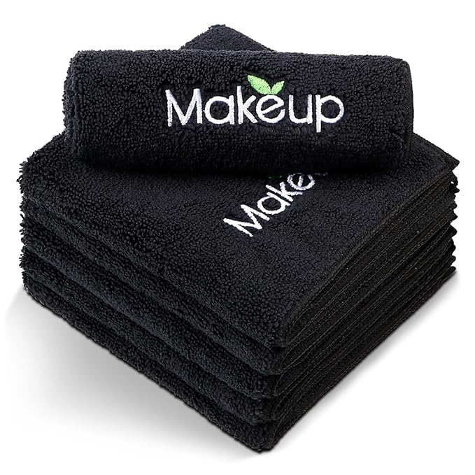Orighty Microfiber Makeup Remover Cloths - Super Soft, Quick Dry Face Towels for Cleansing, 13 x 13 Inch, 6 Count, Black