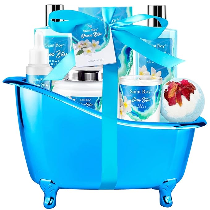 Fathers Day Gifts for Men for Dad Spa kit Gifts for Her or Him Birthday Gifts for Women, Luxury Home Spa Kit, 8pcs Bath Gift Set Ocean & Vanilla, Gift Baskets for Women Unique Mother's Day Gifts