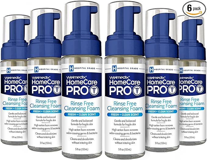 Welmedix Rinse Free Cleansing Foam, 3 in 1 Body Wash, Shampoo and Personal Cleanser for Elderly, Incontinence and Infant Care, Hospital Grade, Sulfate Free, Paraben Free (Pack of 6)