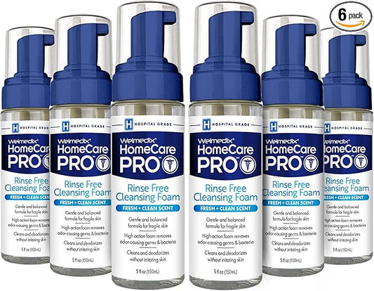 Welmedix Rinse Free Cleansing Foam, 3 in 1 Body Wash, Shampoo and Personal Cleanser for Elderly, Incontinence and Infant Care, Hospital Grade, Sulfate Free, Paraben Free (Pack of 6)