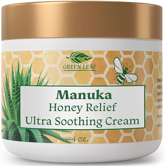 Green Leaf Naturals - Manuka Honey Face Cream - 4oz -Aloe Vera - Jojoba Oil Infused - Body Cream - Gluten Free Moisturizer for Kids & Adults - Nourishing Skin Care