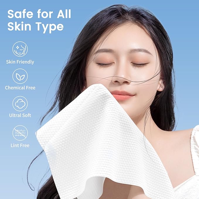 MSQ Face Towels, Disposable Face Towels, 60 Count Makeup Remover Dry Wipes, Soft & Skin Friendly Facial Towelettes Disposable, Lint- free, 1 Pack