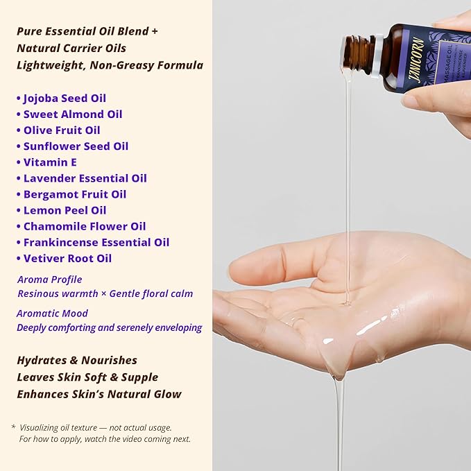 Frankincense & Lavender Aromatherapy Oil for Face & Body Massage – Plant-Based Blend for Nourishing Care, Resinous-Floral Aroma for Calming and Grounding Self-Care Rituals, 1 fl oz / 30 ml