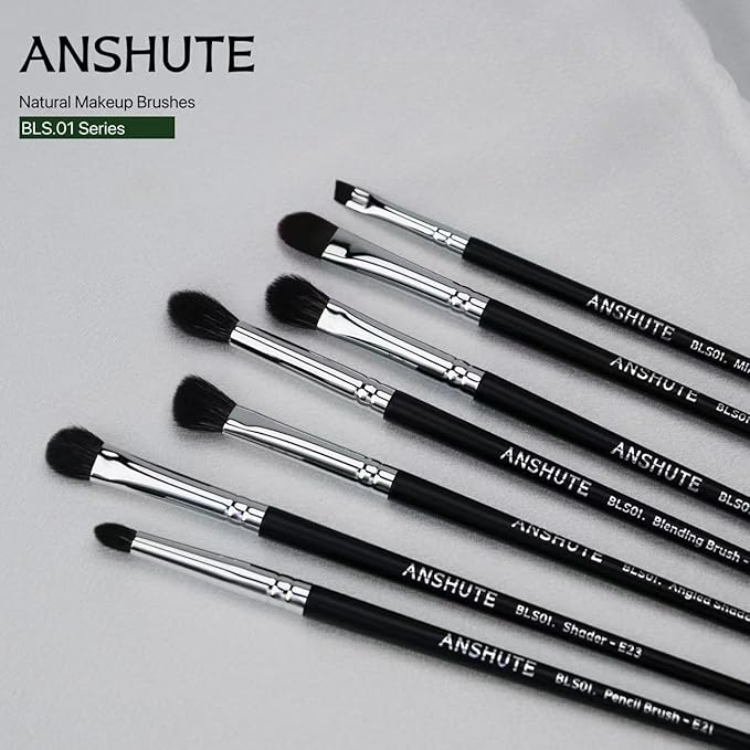 7-Piece Professional Eye Brush Set with Natural Goat Hair Bristles and Synthetic Fibers， Eyeshadow, Eyeliner, Concealer, and Precise Makeup Application，Super Soft Bristles, Labled Brush Handle
