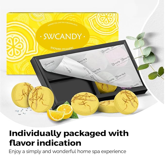 Aromatherapy Shower Steamers Birthday Day Gifts Lemon - Swcandy 8 Pcs Bath Bombs Birthday Gifts for Women, Shower Bombs with Essential Oils, Relaxation Home SPA for Women Who Has Everything
