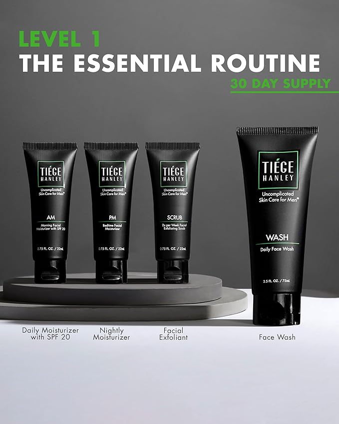 Tiege Hanley Men’s Skin Care Set, Essential Routine (System Level 1) – Face Wash, Scrub & Moisturizer for Healthier, Hydrated Skin | Daily Men’s Skin Care Kit for Sensitive skin & Dryness Protection