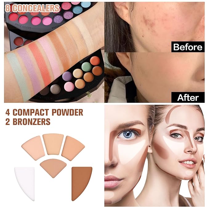 110 Colors Makeup Kit for Women Girl Full Kit Gift Set with Mirror All in One Make up Palette Included Eyeshadow Glitter Lipstick Concealer Eyeliner Eyebrow Highlighter Contour Blusher Compact PowderN