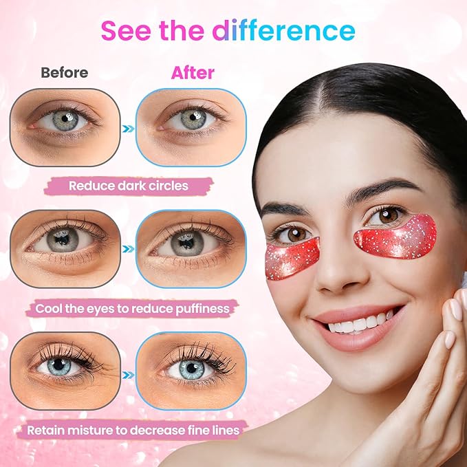 Eye Masks (8 Pairs) - Travel Essentials - Under Eye Patches for Dark Circles, Puffiness, Fine Lines with Collagen, Revitalises and Refreshes Your Skin, Bridesmaid Gifts for Her