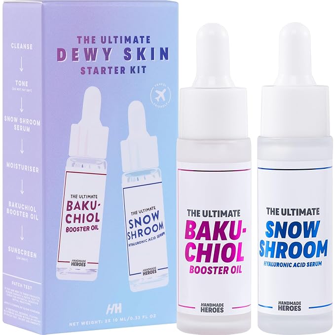 Travel size 2% Bakuchiol Oil and Hyaluronic Acid Serum by Handmade Heroes with Sugarcane Squalane, All Natural Retinol Alternative For Radiant and Line Smoothing Travel Set for Dewy Skin