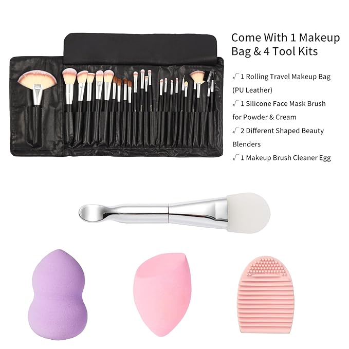 28PCS Makeup Brushes Set, Quality Make Up Brushes,Professional Makeup Brushes Set, Beginner Starter Set,Soft Bristles,Lots of Brushes with Blenders Masks Spatula,Travel-Friendly Case, Women Gift,Black