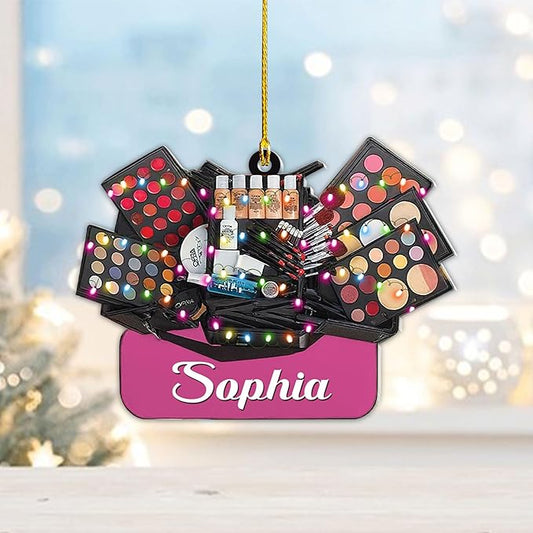 Personalized Makeup Tools Christmas Ornament 2025, Makeup Box Christmas Ornament Gift for Makeup Artist, Christmas Tree Decor for Makeup Shop, Gift for New Makeup Coworkers (Makeup 9)