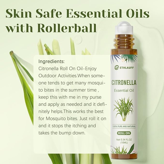 Citronella Essential Oil Roll On, Citronella Oil for Skin, Relaxation Gift for Women and Men