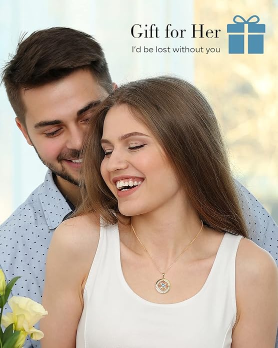 S925 Necklace Gift for Wife |Compass Jewelry |Women Anniversary |Sterling Silver |Girlfriend Birthday Gifts for Her Valentines |I'd be Lost without You |Jewel 18K Gold