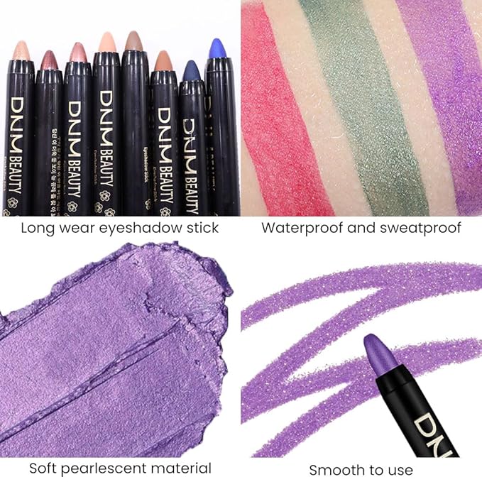 evpct Purple Shimmer Cream Eye Shadow Brightener Sticks Set for Eyes, Purple Shimmery Pencil Eye shadow Applicator Stick Pen Palette Makeup Waterproof sombras en crema para ojos 33#