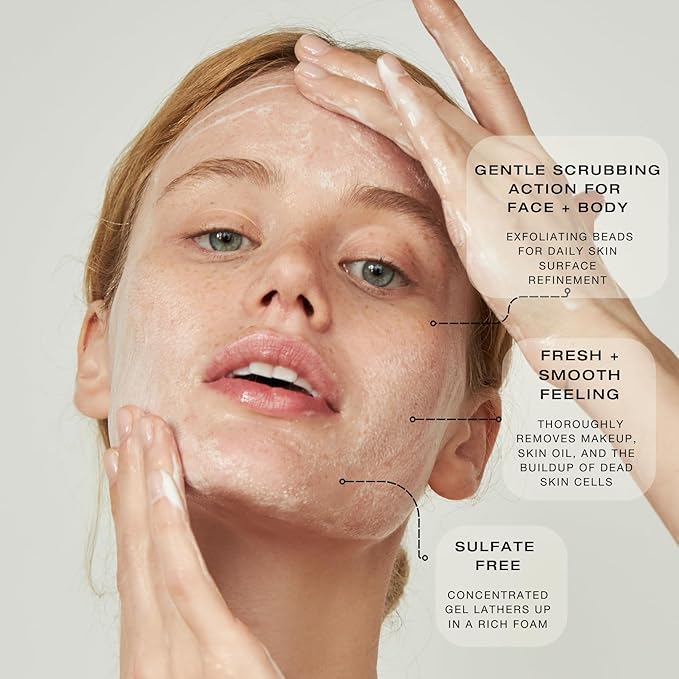 biba de sousa The Daily Cleanser - Face & Body Wash with Exfoliating Beads, For Normal, Oily or Blemished Skin - Illuminates and Refines Skin Surface (8 oz)