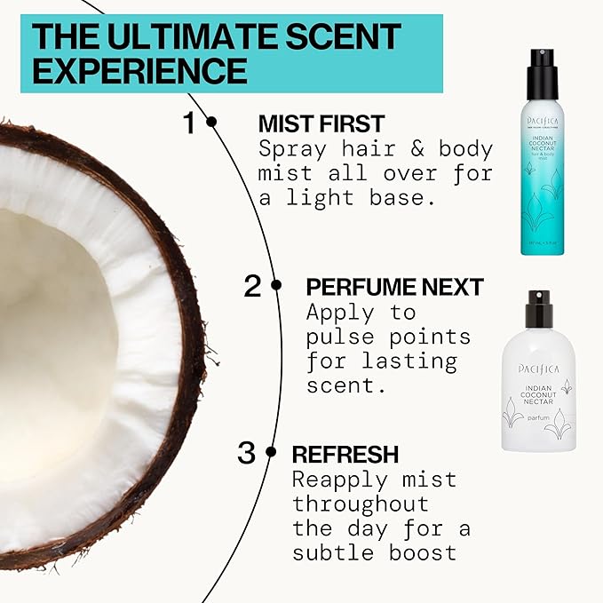 Pacifica Indian Coconut Nectar Spray Perfume, 2 oz – Warm Coconut & Vanilla Gourmand Fragrance for Women Clean Beauty Scent, Long-Lasting Beachy & Layerable, 100% Vegan & Cruelty-Free Made in USA