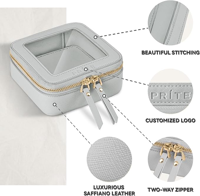 Prite Small Makeup Bag for Women Portable Clear Makeup Bag Cute Mini Waterproof Travel Cosmetic Bag with Gold Zipper for Car Essentials(Grey)