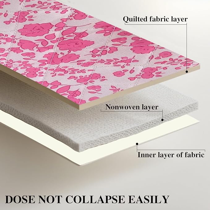 Pink Large Quilted Floral Makeup Bag Cute Coquette Aesthetic Cosmetic Bag Open Flat Travel Toiletry Make up Bag for Women