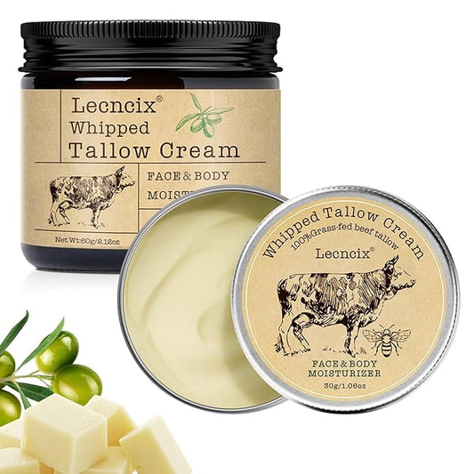 2PC Grass-Fed Beef Tallow for Skin,Tallow Face Moisturizer All-Natural Skin Care,Beef Tallow for Body & Face Moisturizer(Original,2.12+1.06Oz)