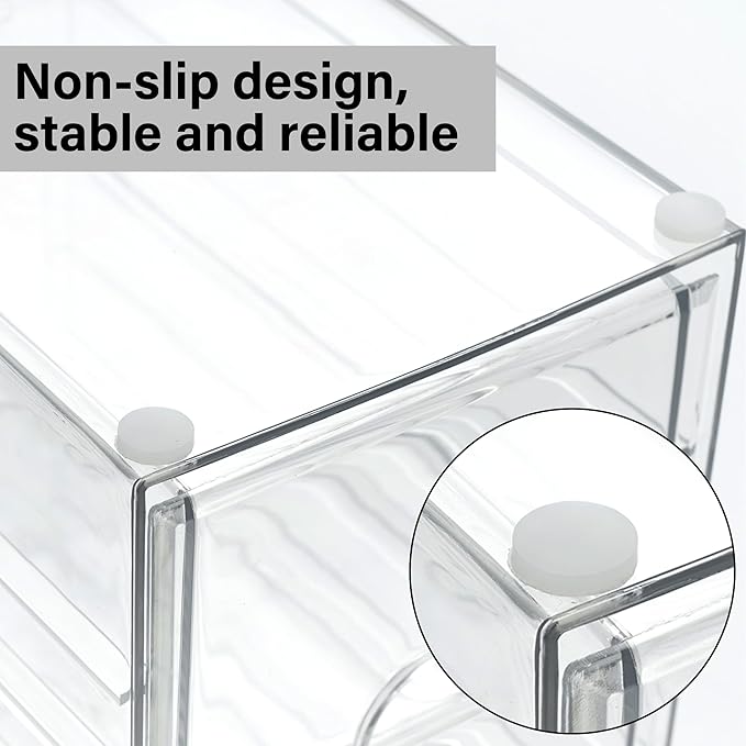 Prsildan Acrylic Drawer Organizer with 17 Drawers, Craft Office Desk Makeup Organizers Accessories, Set of 4 Clear Stackable Storage Drawers for Vanity, Countertop, Jewelry, Art Supply Organization