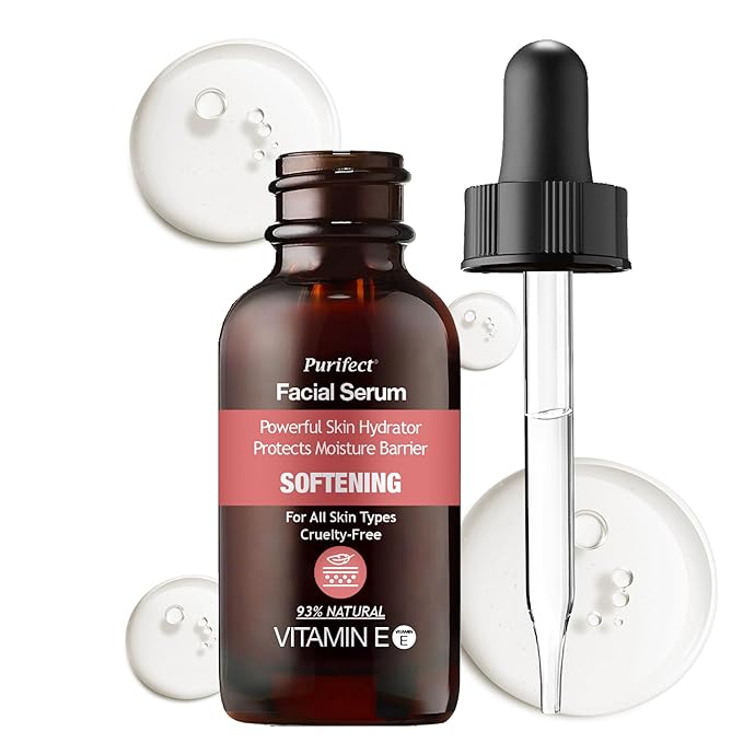 NATURAL VITAMIN E Facial Serum for Hydrating Softening Dry Face Skin Everyday Use Vegan Pairs Well with Vitamin C Face Serum & Hylunaric Acid Moisturizer 30ml PURIFECT MADE IN USA
