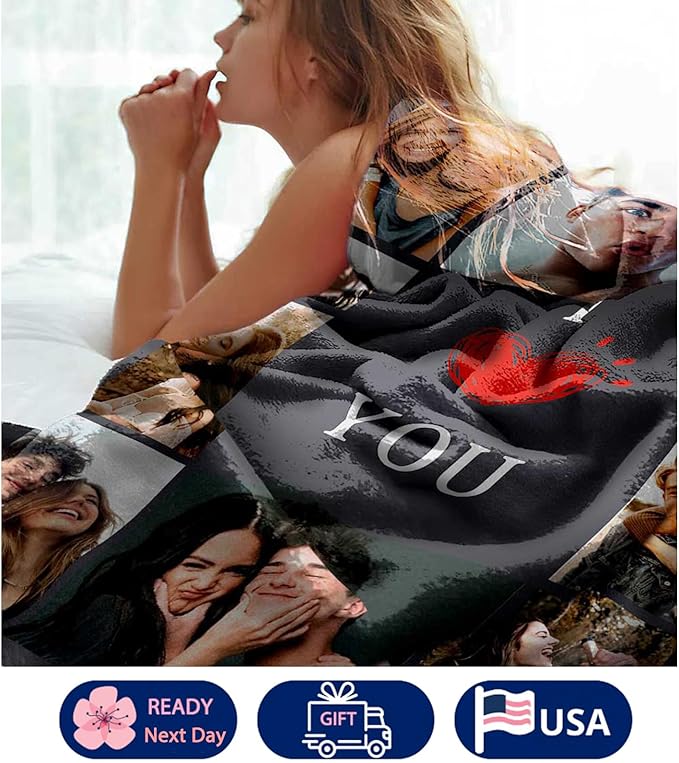 Ships Next Day, Custom Blanket with Photo I Love You Girlfriend Boyfriend Gifts, Personalized Blankets Couples Gifts Christmas Blankets Women Gifts
