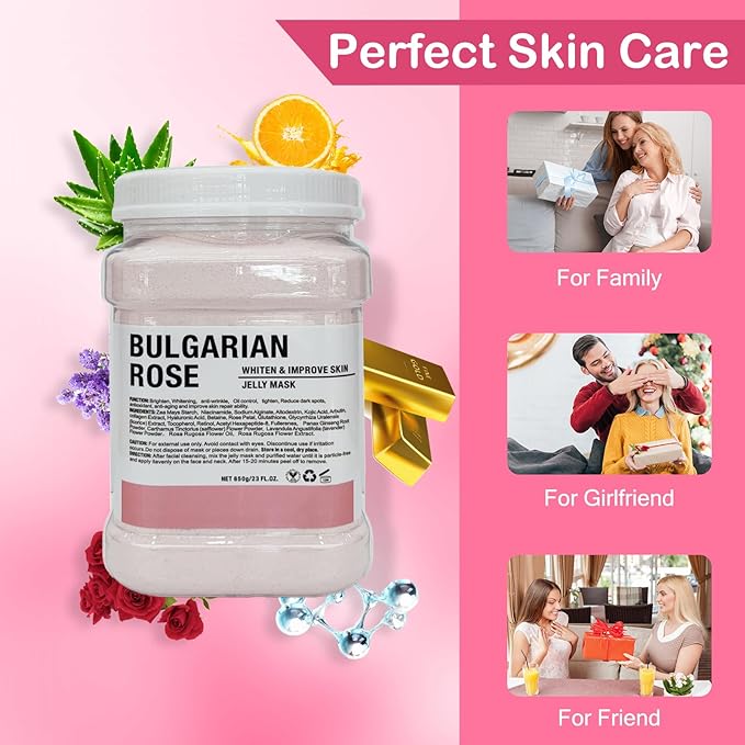 Jelly Mask for Facials Professional Natural Gel Face Masks, Hyaluronic acid Hydrating Rubber Mask Jar Face Mask SkinCare 23 Fl Oz (Rose).