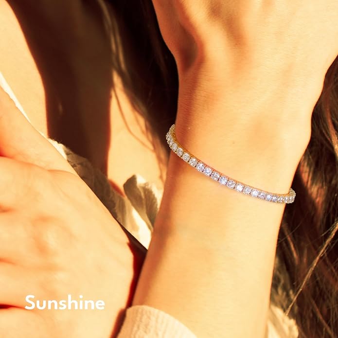 KRKC&CO Lab-Grown Moissanite Tennis Bracelet Women, Luxury Anniversary Wedding Bridal Gift for Wife, 2.2-13.8 ct.tw, D Color VVS1, 925 Sterling Silver 14K Golden Plated, Hypoallergenic, Everyday Jewelry