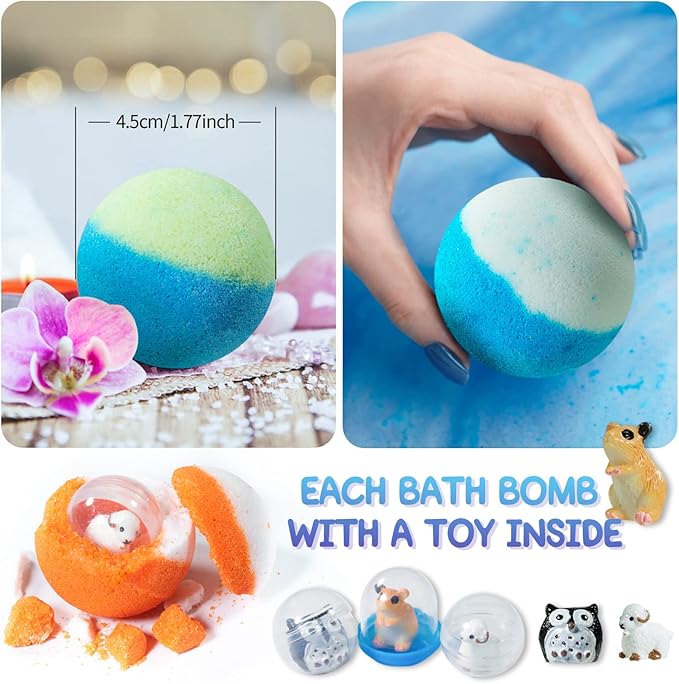 Bath Bomb Gift Set with Toys Inside, 20 Pack Organic Bath Bombs for Kids, Kids Safe Handmade Fizzy Balls for Kid, Ideal Birthday Gift for Boys & Girls