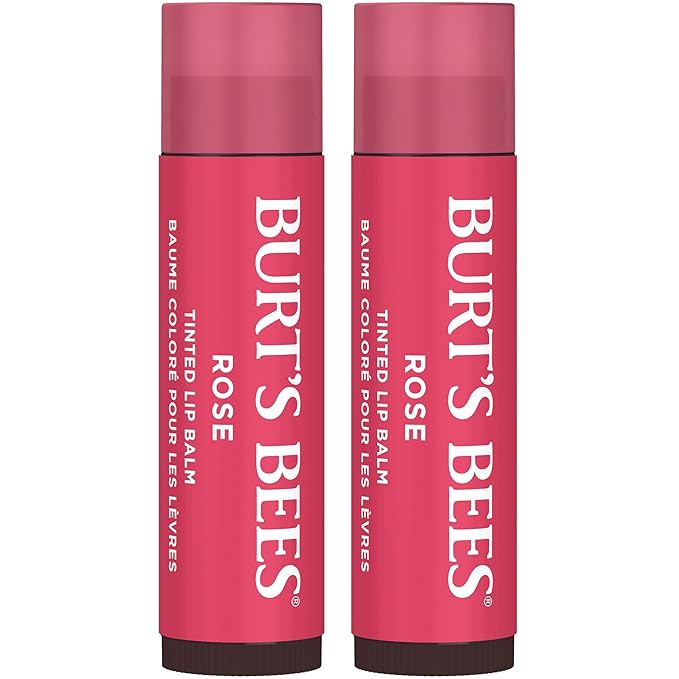 Burt's Bees Lip Tint Balm Stocking Stuffers Gifts, Long Lasting 2 in 1 Duo Tinted Balm Formula, Color Infused with Hydrating Shea Butter for a Natural Looking Buildable Finish, Petal Rose (16-Pack)