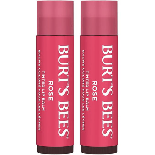 Burt's Bees Lip Tint Balm Stocking Stuffers Gifts, Long Lasting 2 in 1 Duo Tinted Balm Formula, Color Infused with Hydrating Shea Butter for a Natural Looking Buildable Finish, Petal Rose (16-Pack)