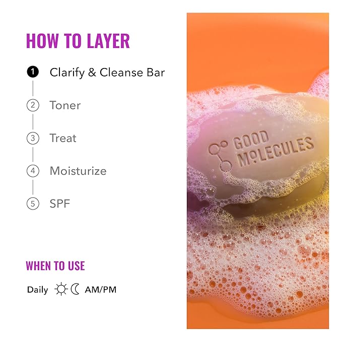 Good Molecules Clarify and Cleanse Bar - Soap Free Bar with Salicylic Acid, BHA for Skin Tone Balancing and Cleansing - Body and Facial Cleanser, Skin Care for Face