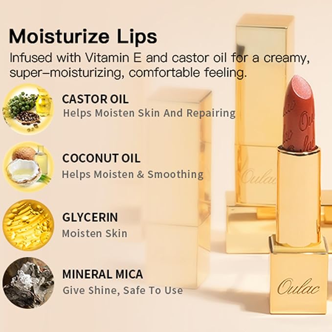 Oulac Coral Matte Lipstick with Glow Metallic Finish - Vegan Lipstick for Women, Creamy Texture, Hydrating Clean Beauty Formula, High-End Magnetic Hook Design, GM08 Enthusiasm