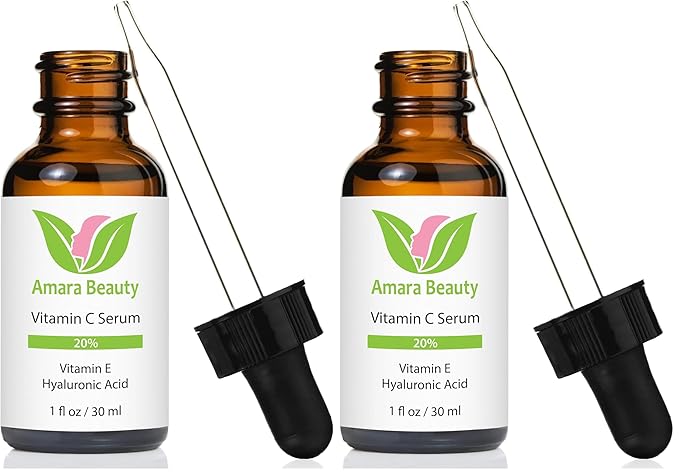 Vitamin C Serum for Face 20% with Hyaluronic Acid & Vitamin E, 1 fl. oz. (Pack of 2)